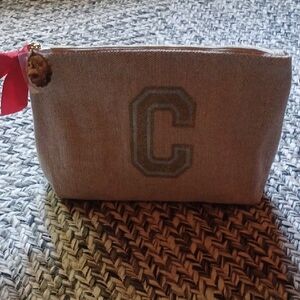 Clarins Tan Canvas Makeup Bag with Logo